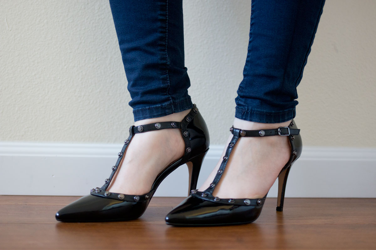 studded t strap pumps